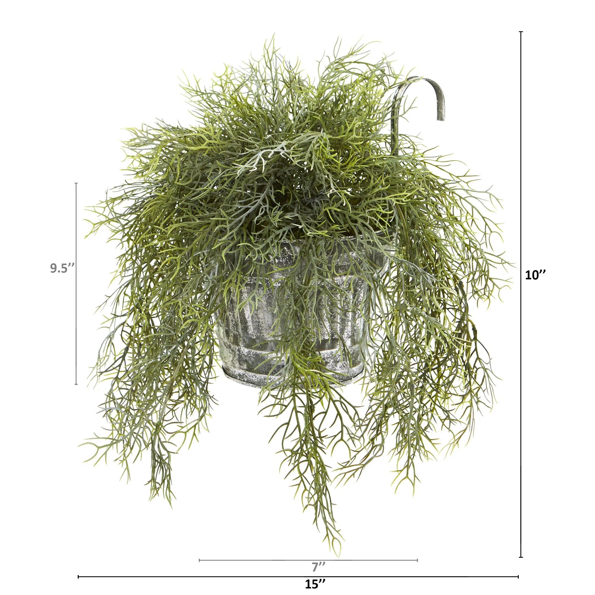 10” Tillandsia Moss Artificial Plant in Vintage Hanging Metal Pail