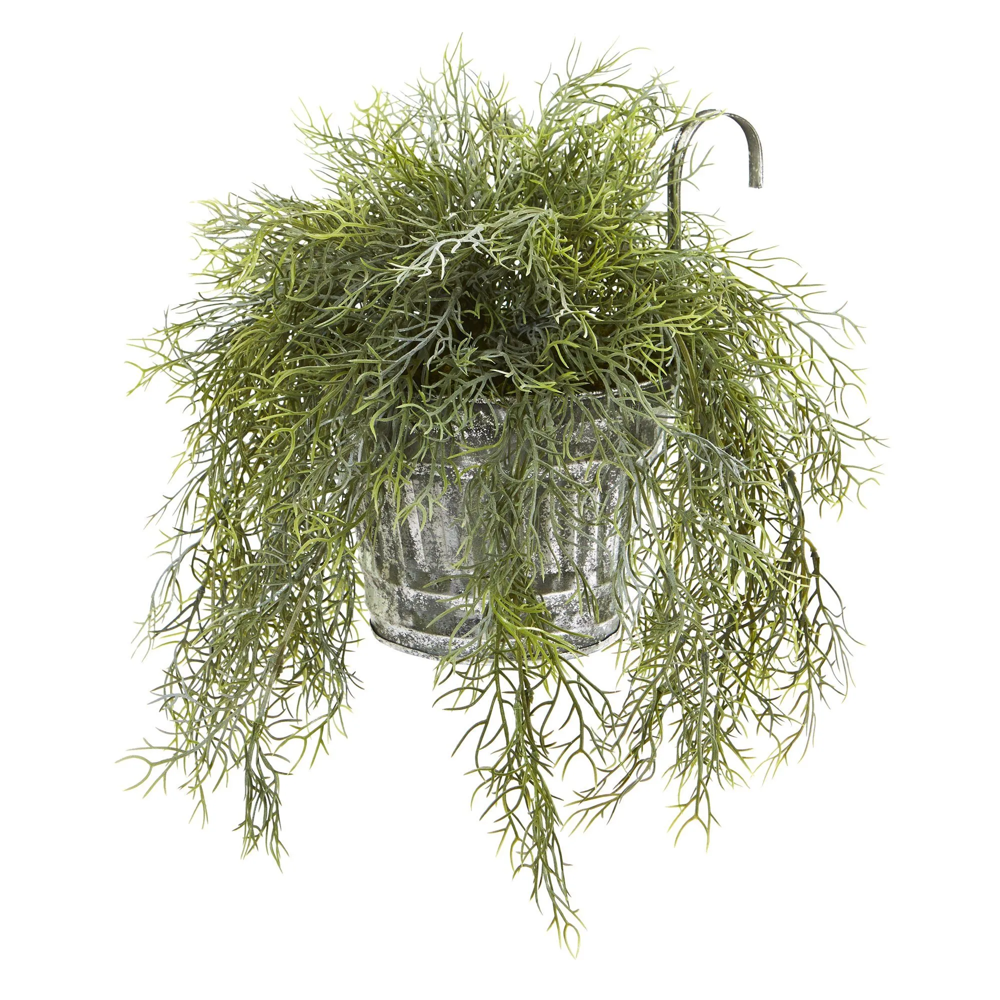 10” Tillandsia Moss Artificial Plant in Vintage Hanging Metal Pail