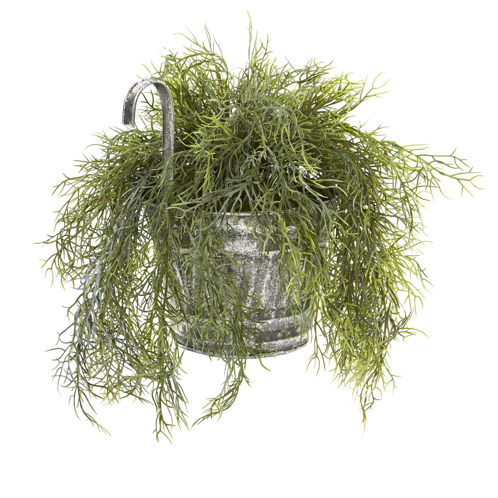 10” Tillandsia Moss Artificial Plant in Vintage Hanging Metal Pail