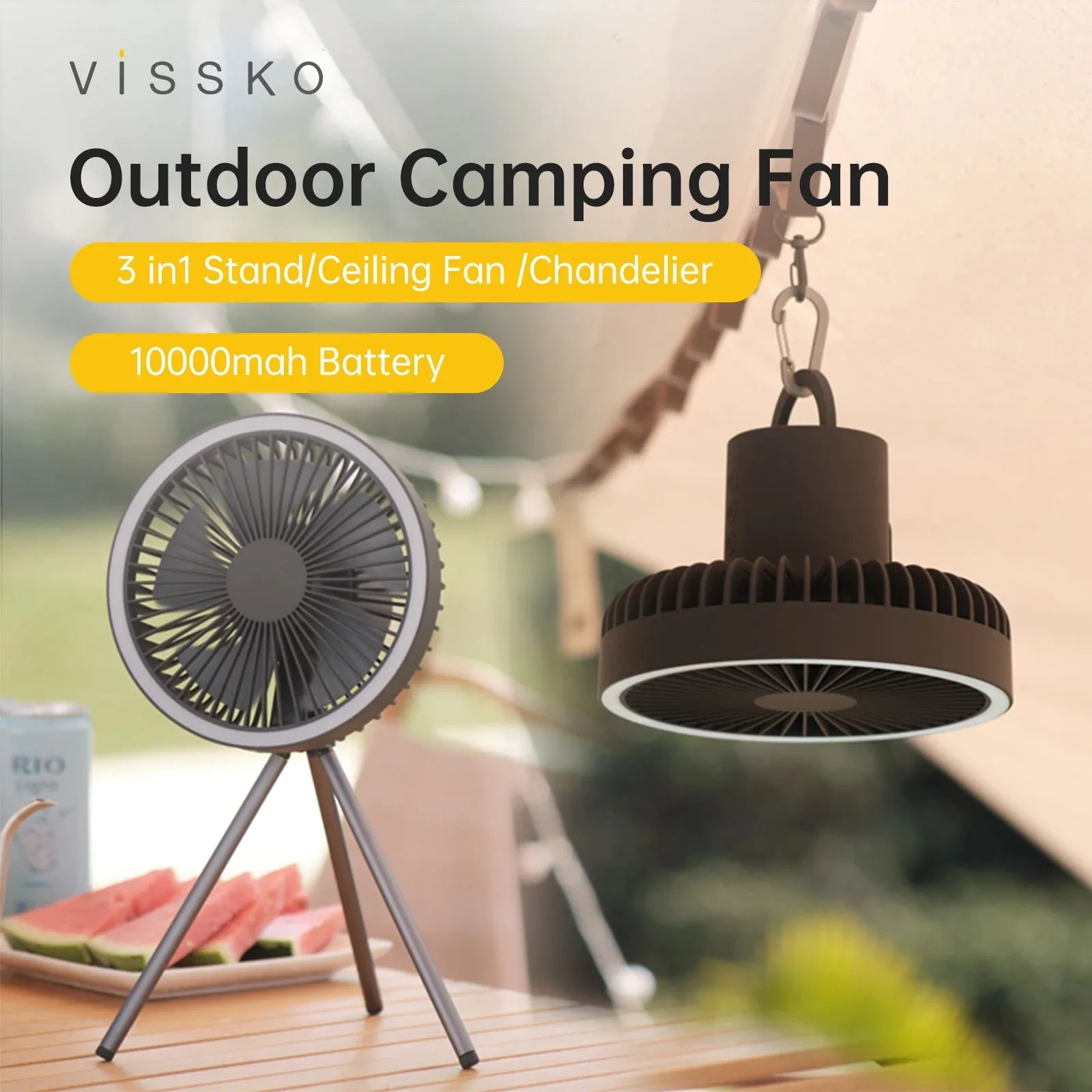 10000mAh Rechargeable Portable Camping Fan with LED Lighting