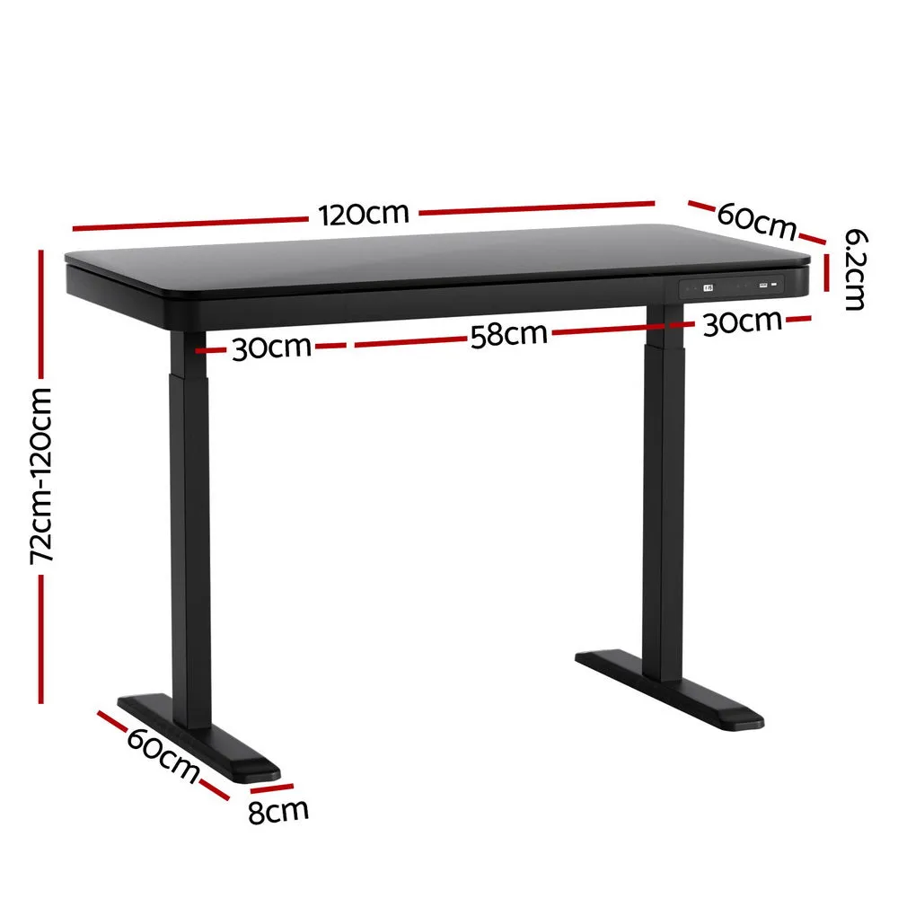 120cm Standing Desk Motorised Electric Dual Motor Drawer - Black