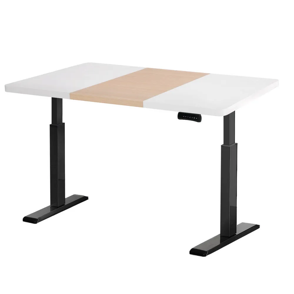 120cm Standing Desk Motorised Electric Dual Motor - White & Pine