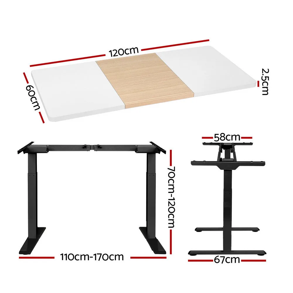 120cm Standing Desk Motorised Electric Dual Motor - White & Pine