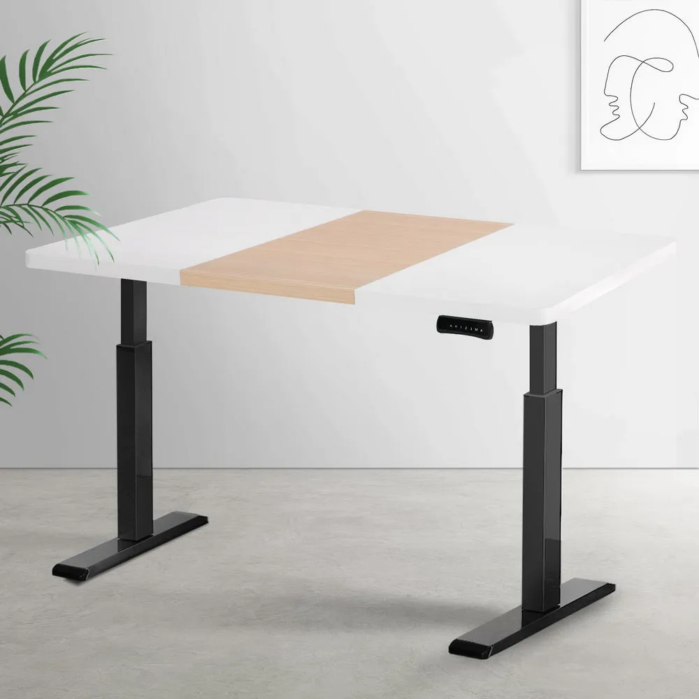 120cm Standing Desk Motorised Electric Dual Motor - White & Pine