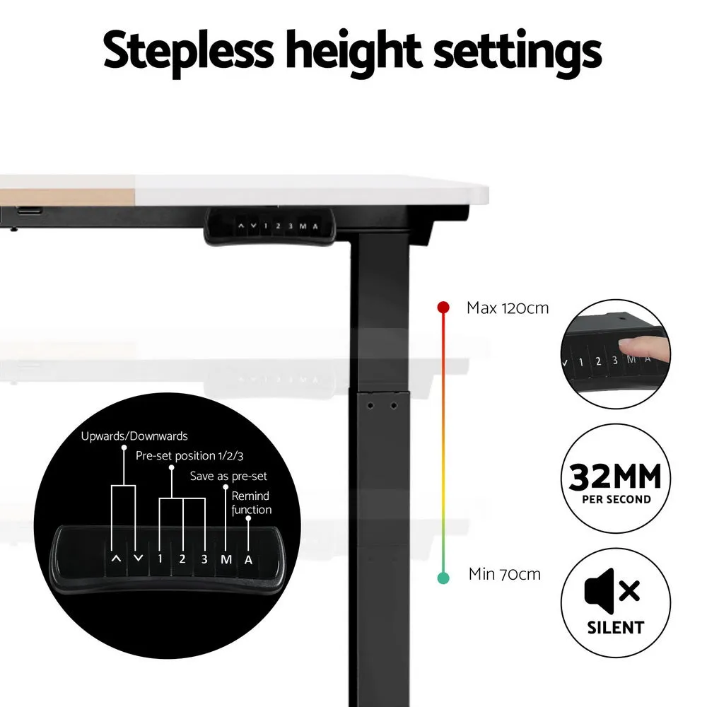 120cm Standing Desk Motorised Electric Dual Motor - White & Pine