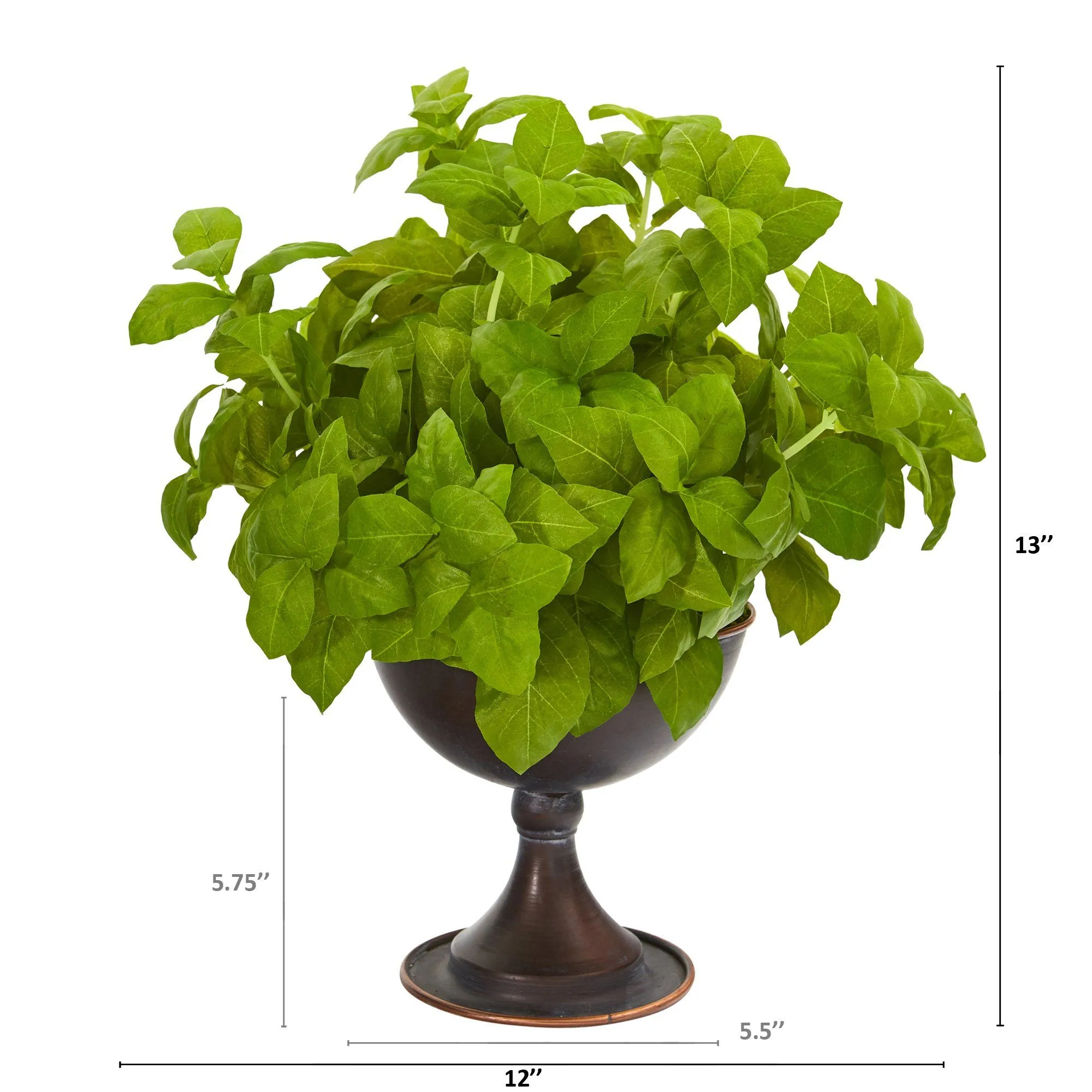 13” Basil Artificial Plant in Metal Chalice