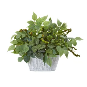 13” Mixed Ficus and Fittonia Artificial Plant in Decorative Planter