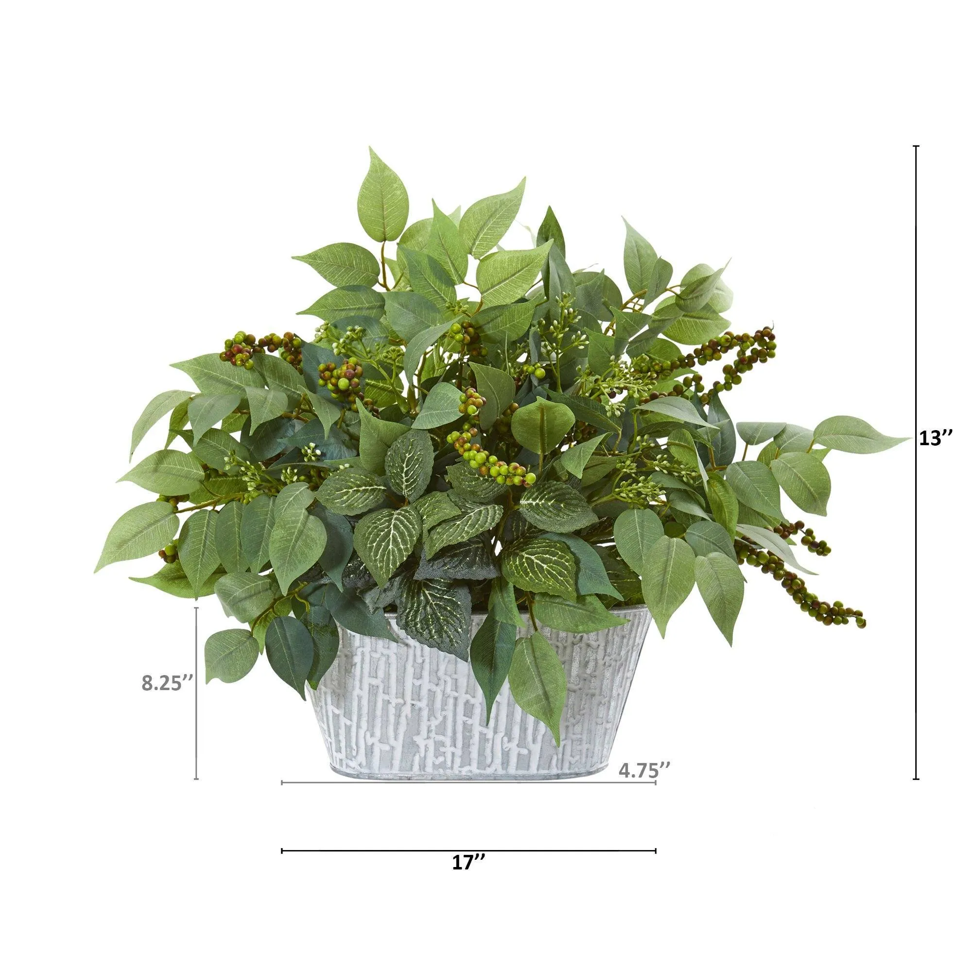 13” Mixed Ficus and Fittonia Artificial Plant in Decorative Planter