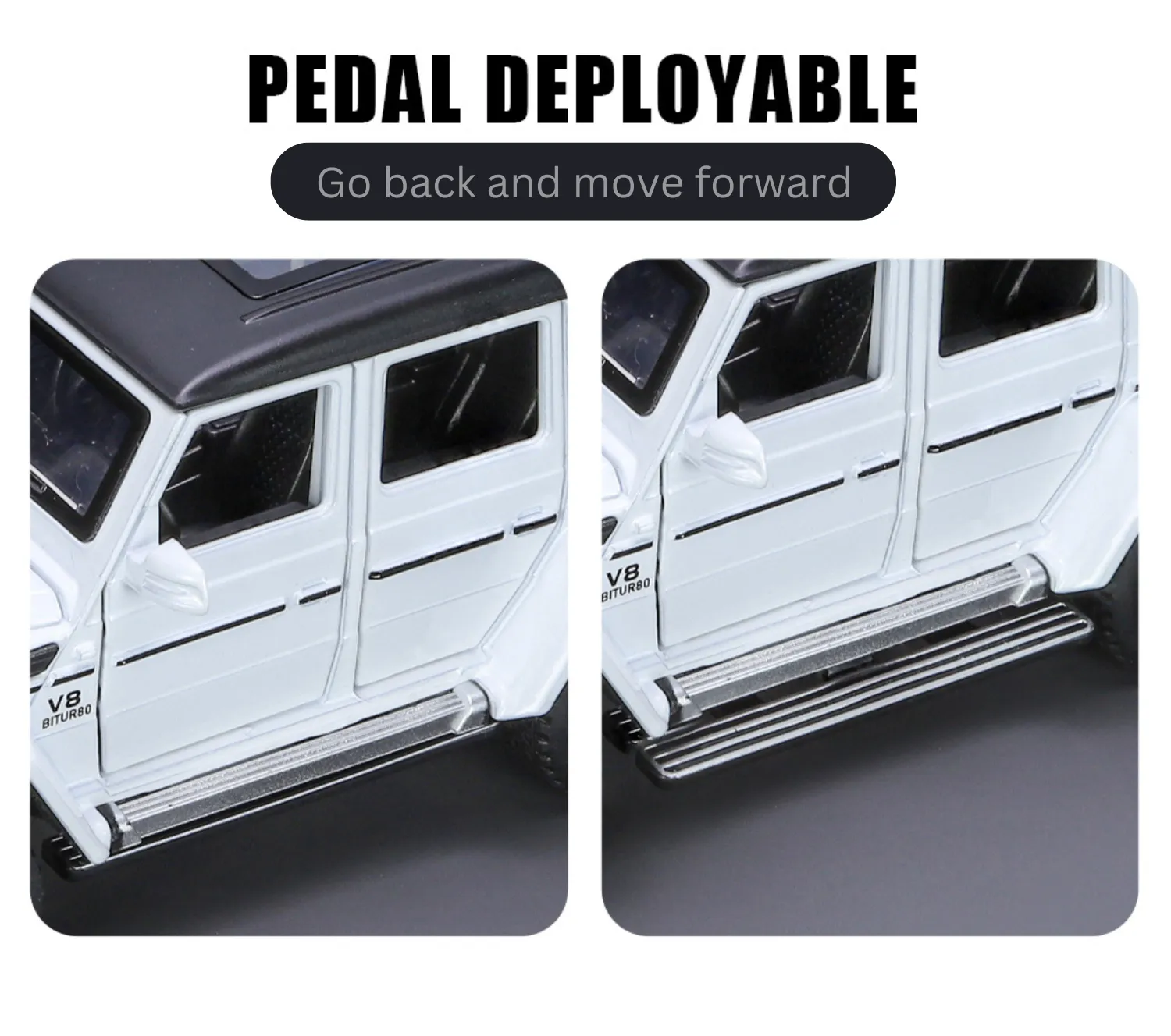 1:32 SCALE DIE-CAST MERCEDES-BENZ G63 PICK-UP TRAILER WITH 6 OPENABLE DOORS PULL BACK ACTION,LIGHTS & MUSIC【 COLOR AS PER STOCK 】