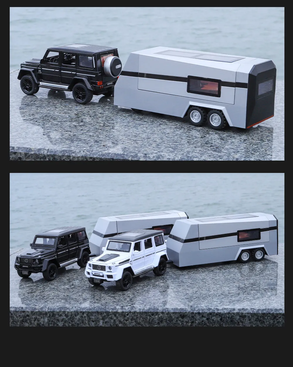 1:32 SCALE DIE-CAST MERCEDES-BENZ G63 PICK-UP TRAILER WITH 6 OPENABLE DOORS PULL BACK ACTION,LIGHTS & MUSIC【 COLOR AS PER STOCK 】