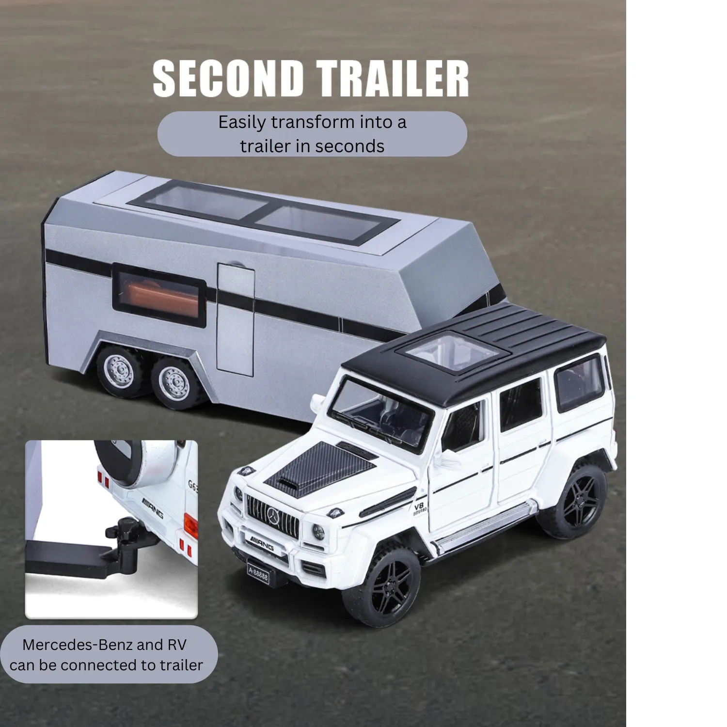 1:32 SCALE DIE-CAST MERCEDES-BENZ G63 PICK-UP TRAILER WITH 6 OPENABLE DOORS PULL BACK ACTION,LIGHTS & MUSIC【 COLOR AS PER STOCK 】