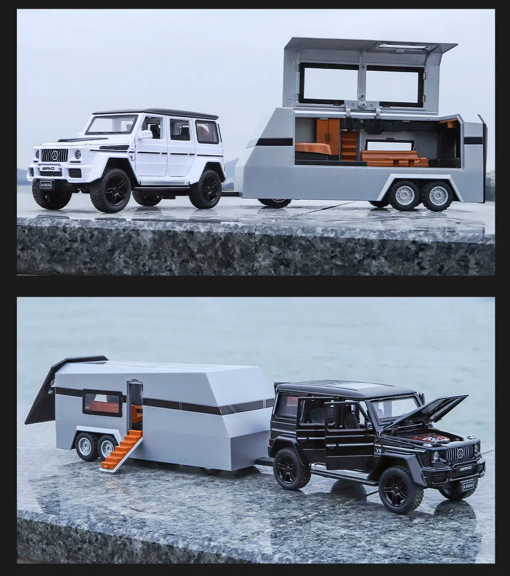 1:32 SCALE DIE-CAST MERCEDES-BENZ G63 PICK-UP TRAILER WITH 6 OPENABLE DOORS PULL BACK ACTION,LIGHTS & MUSIC【 COLOR AS PER STOCK 】