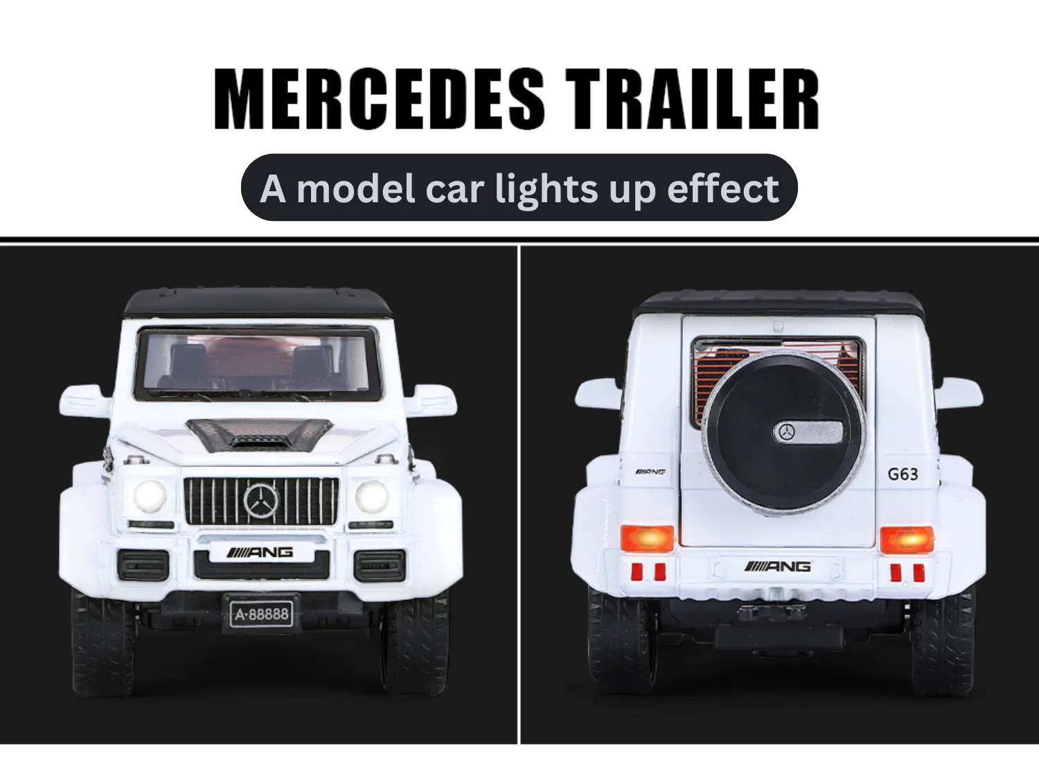 1:32 SCALE DIE-CAST MERCEDES-BENZ G63 PICK-UP TRAILER WITH 6 OPENABLE DOORS PULL BACK ACTION,LIGHTS & MUSIC【 COLOR AS PER STOCK 】