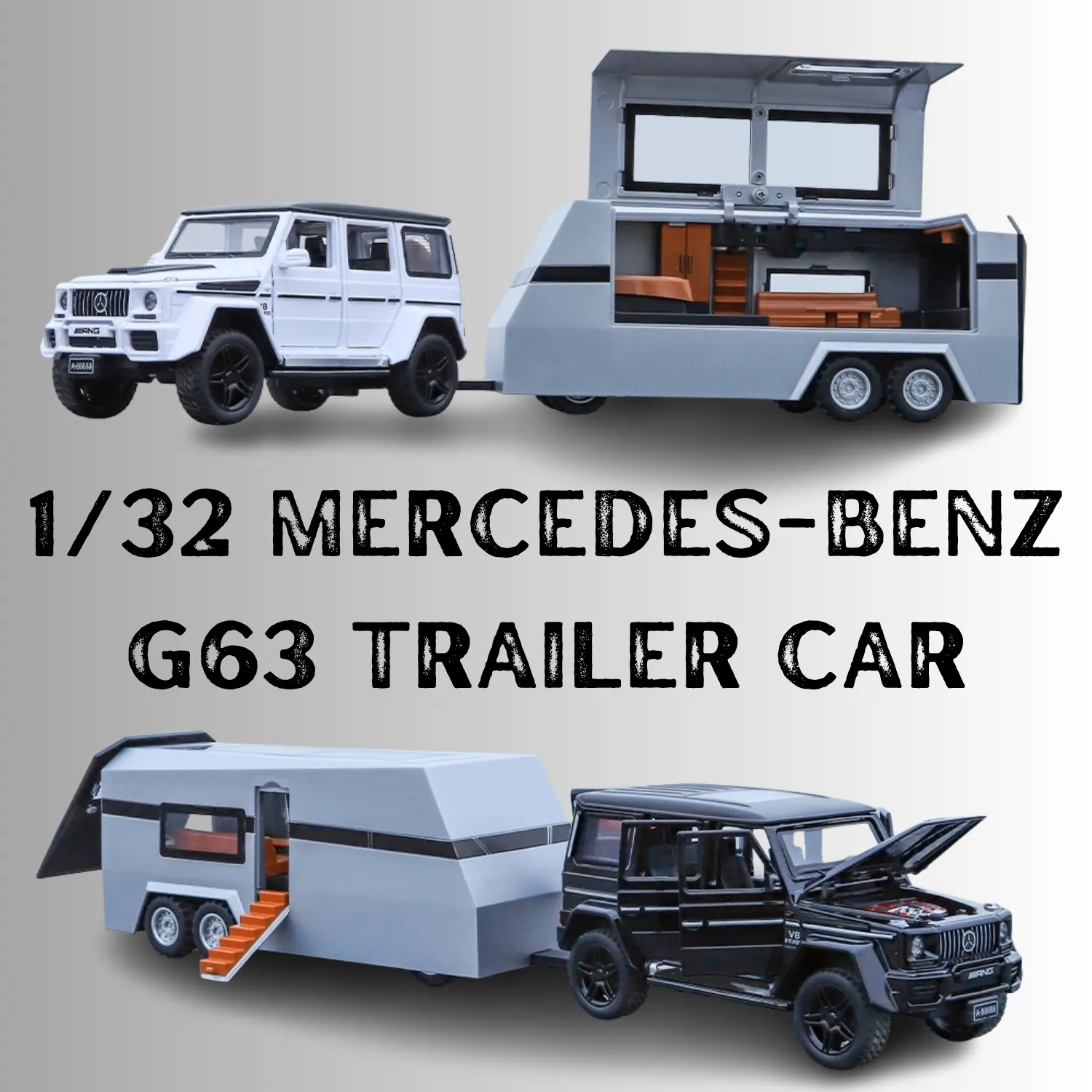 1:32 SCALE DIE-CAST MERCEDES-BENZ G63 PICK-UP TRAILER WITH 6 OPENABLE DOORS PULL BACK ACTION,LIGHTS & MUSIC【 COLOR AS PER STOCK 】