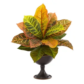 14” Garden Croton Artificial Plant in Metal Chalice (Real Touch)