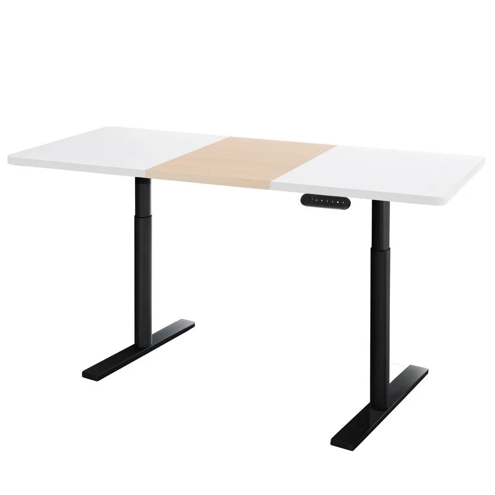 140cm Standing Desk Motorised Electric Dual Motor - White & Pine