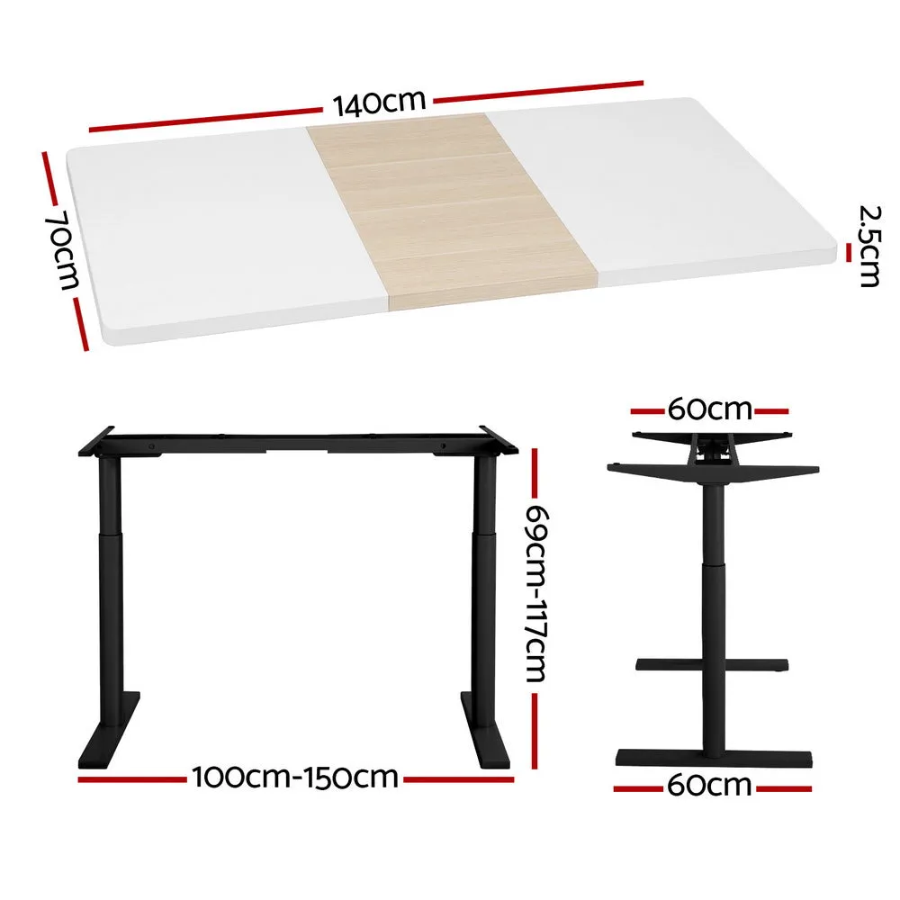 140cm Standing Desk Motorised Electric Dual Motor - White & Pine