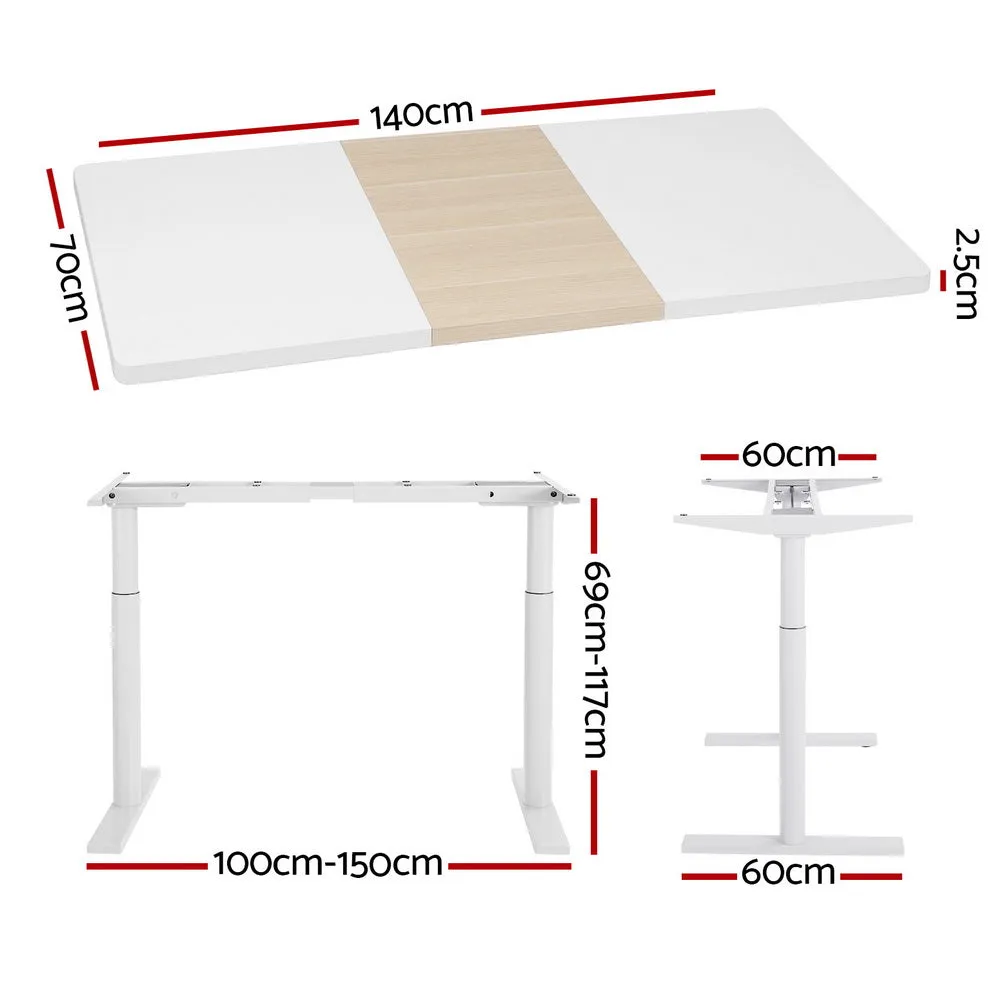 140cm Standing Desk Motorised Electric Dual Motor White Pine - White & Pine