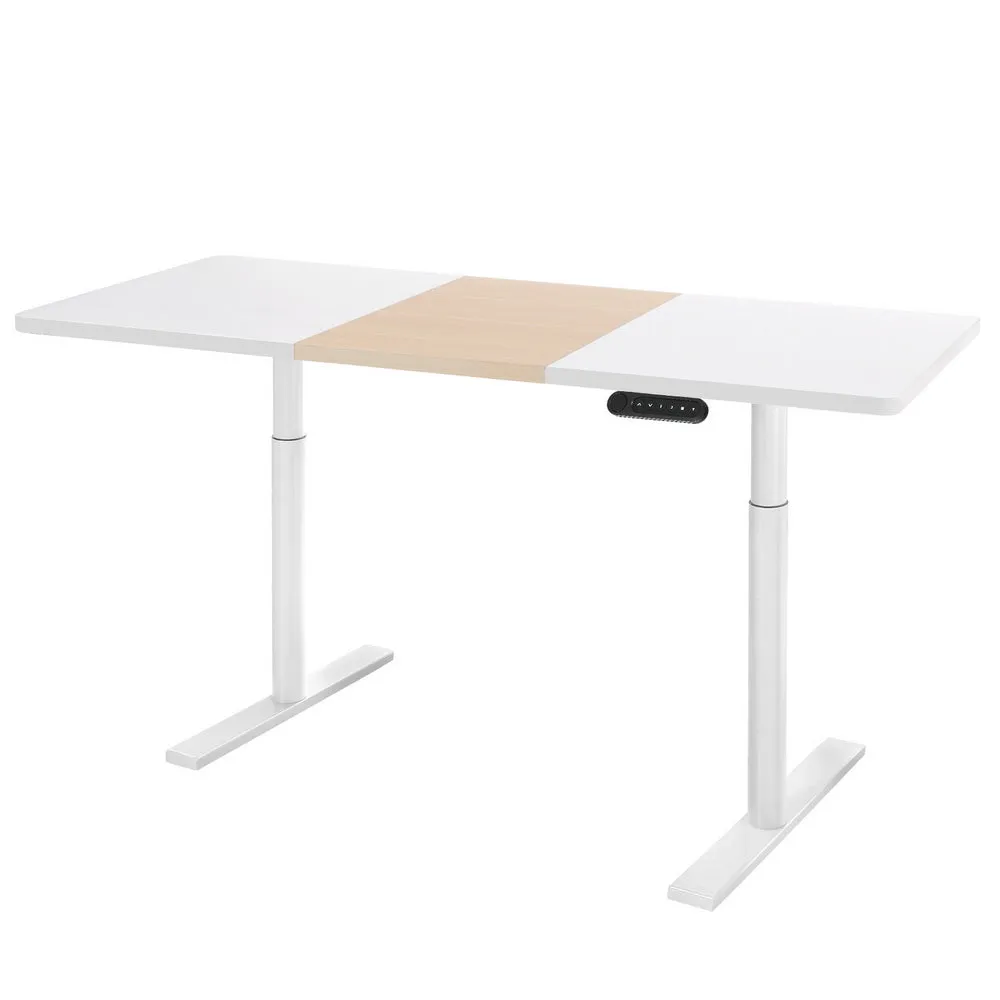 140cm Standing Desk Motorised Electric Dual Motor White Pine - White & Pine