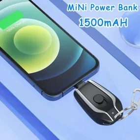 1500MAH Mini Keychains Power Bank Emergency Phone Charger Type-c Camping Outdoor