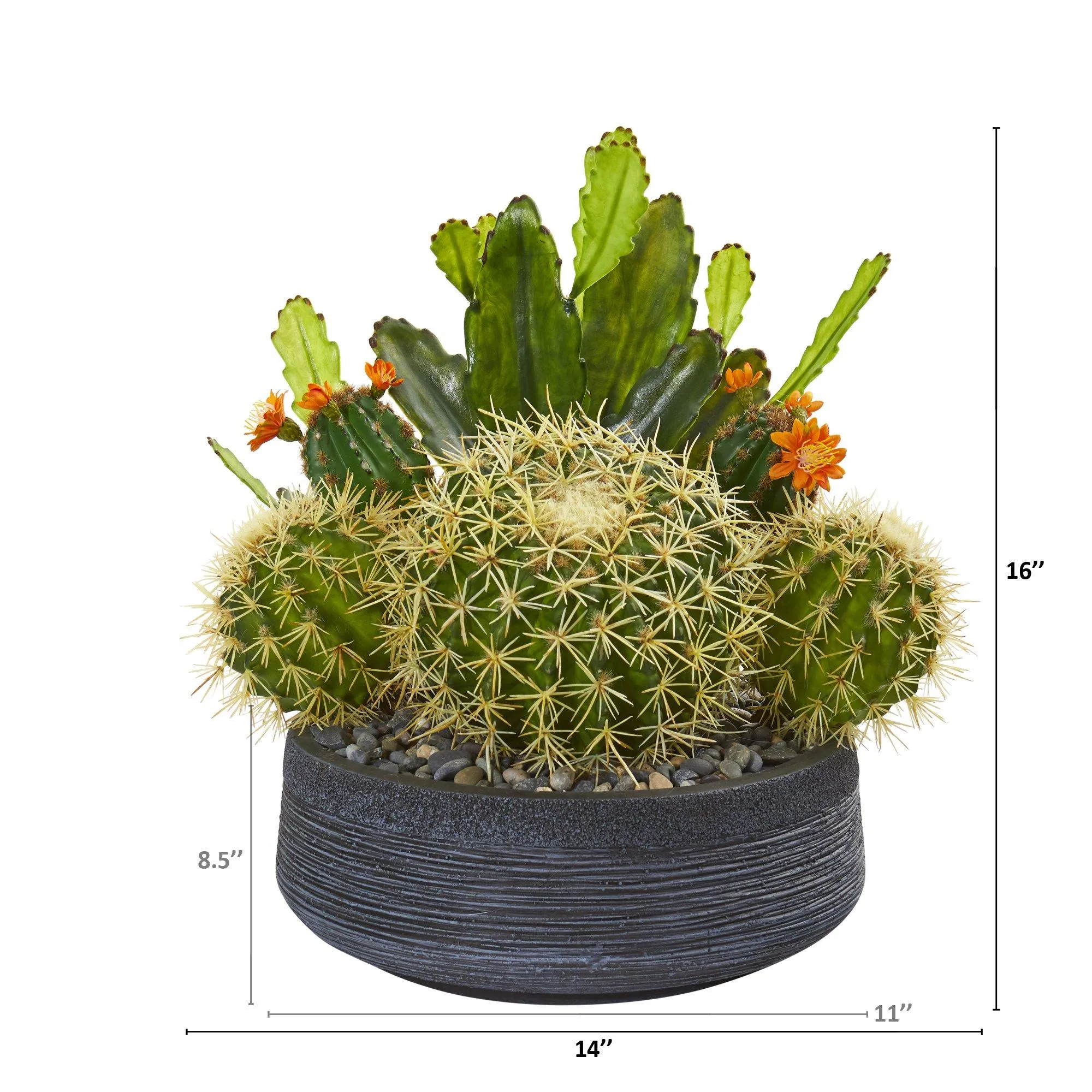 16” Mixed Cactus Artificial Plant in Decorative Bowl