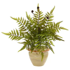 18” Fern Artificial Plant in Ceramic Planter