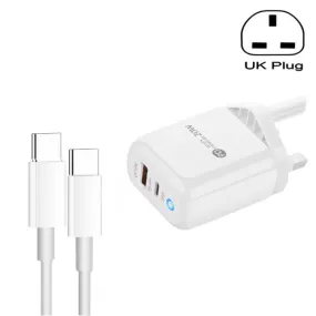 20W PD04 Dual-Port Type-C & USB Mobile Charger with Type-C Cable - UK Plug