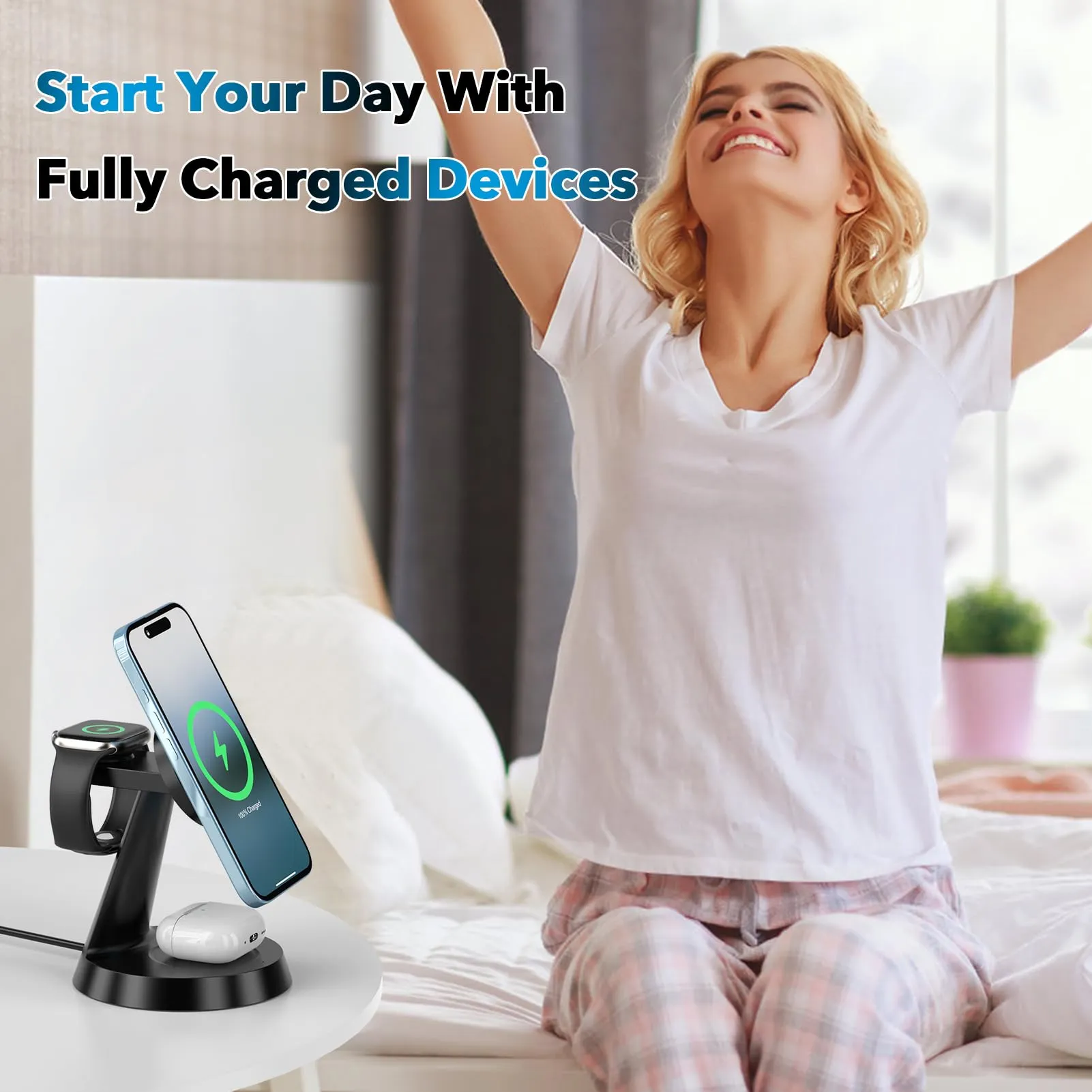 3 in 1 Wireless Charging Station for Apple, Charger Stand for Multiple Apple Devices, Wireless Charging Station for iPhone 16/15/14/13/12 Series, Wireless Charger for AirPods, iWatch Series