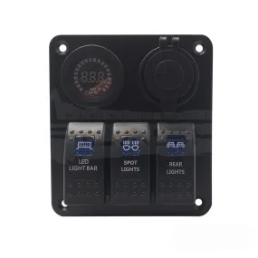 3 Switch Panel with Voltmeter & Dual USB Charger