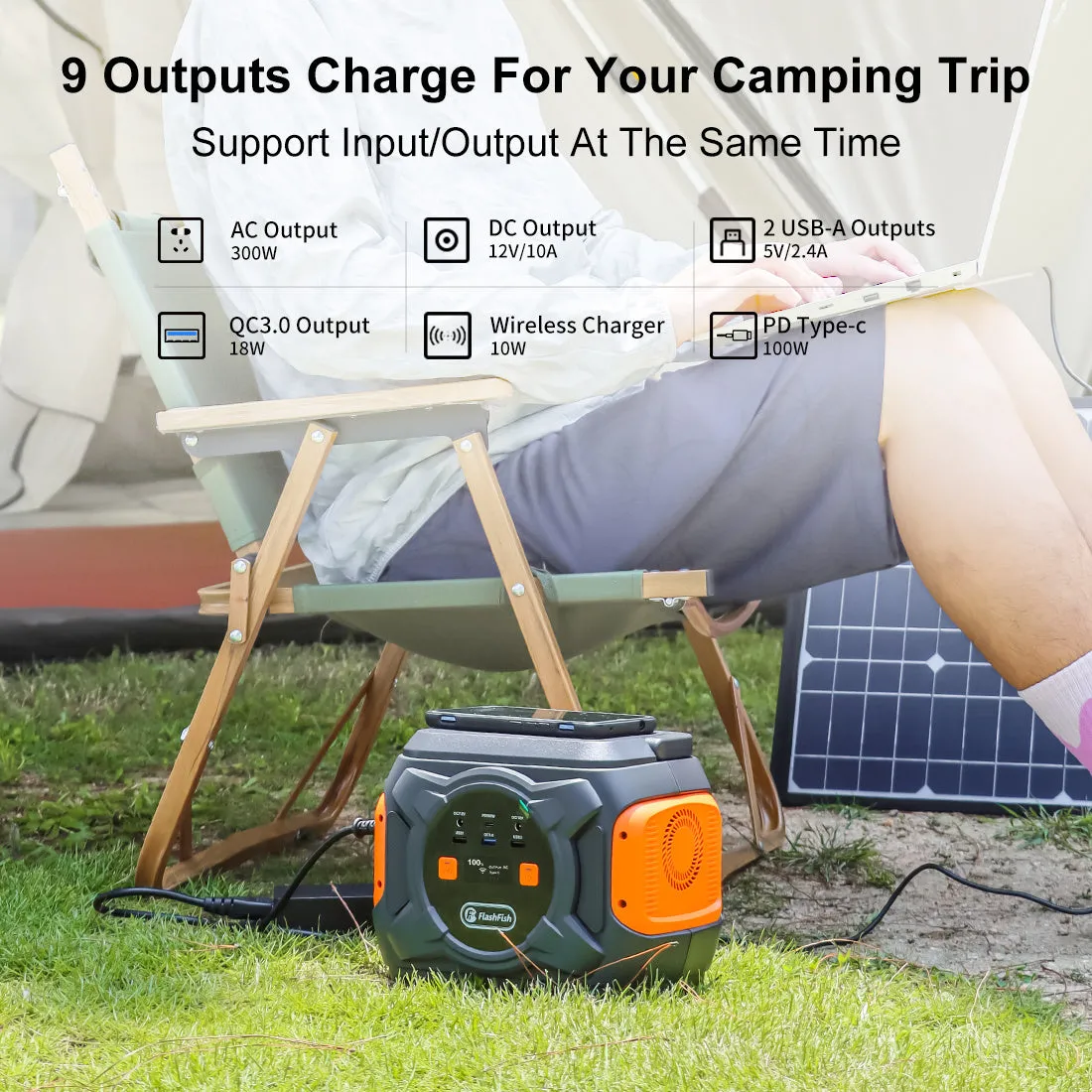 320W Portable Power Station;  Flashfish 292Wh 80000mAh Solar Generator Backup Power With AC/DC/100W PD Type-c/QC3.0/Wireless Charger /Flashlight;  CPAP Battery Pack Emergency Power Supply