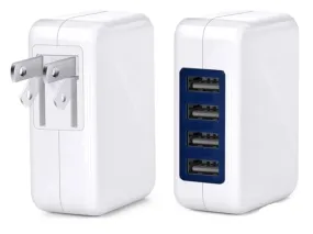 4 Port USB Wall Charger - ETL Certified - 3A Fast Charger w/Smart Chip assorted colours