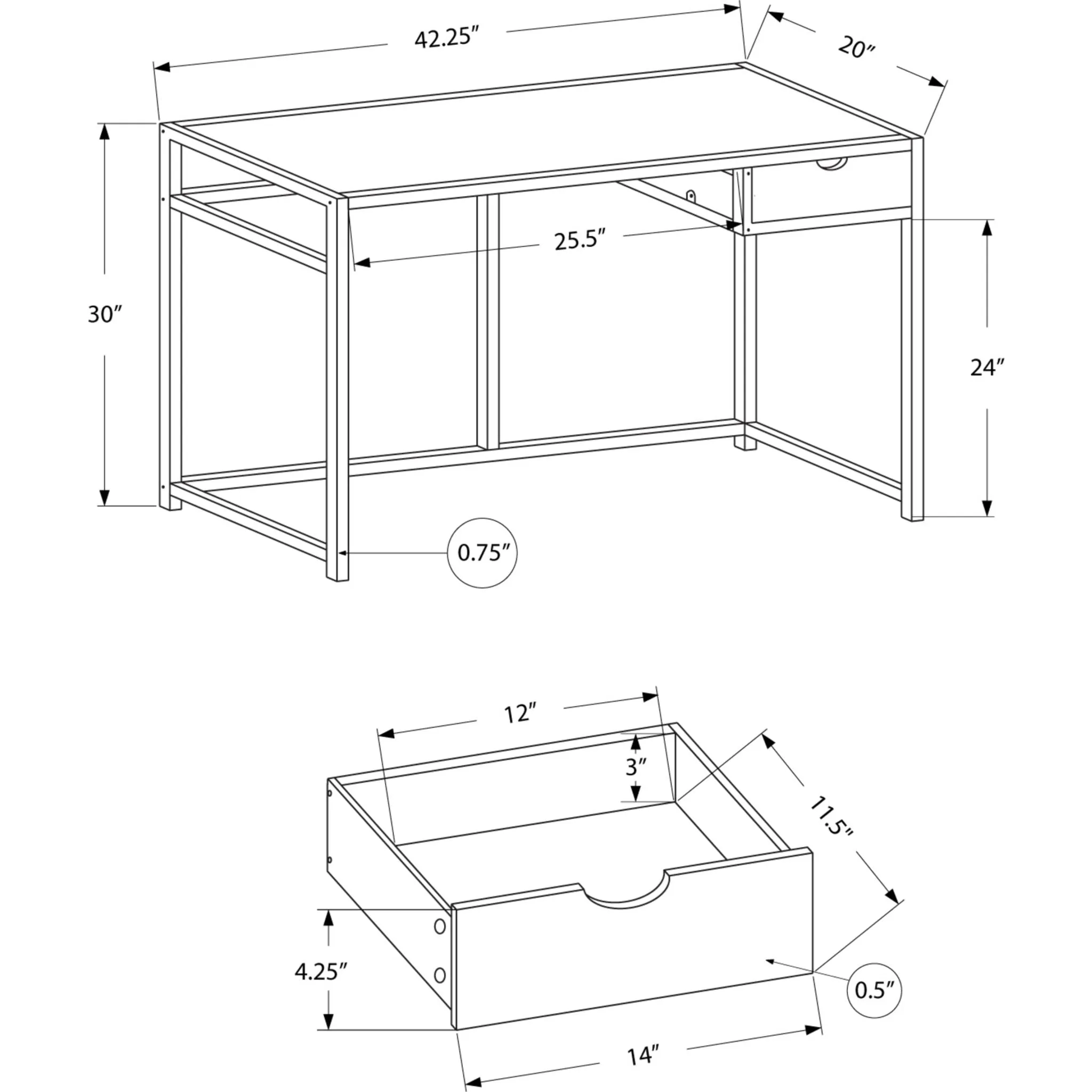 42" Desk - Brown/Black