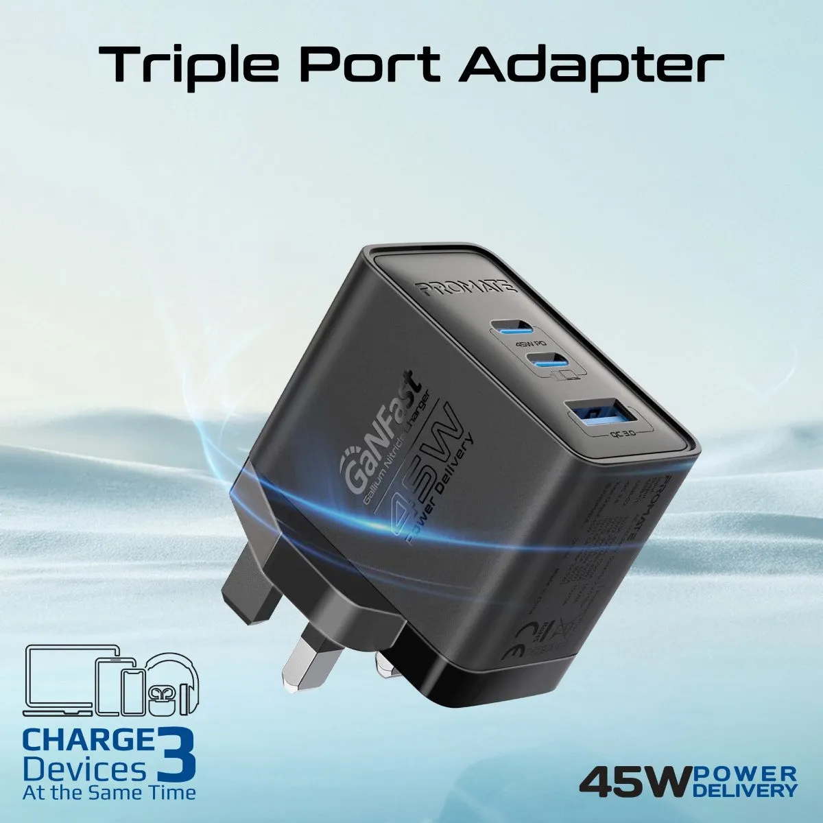 45W Power Delivery GaNFast™ Charger with Quick Charge 3.0