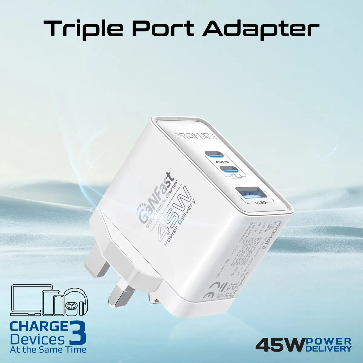 45W Power Delivery GaNFast™ Charger with Quick Charge 3.0