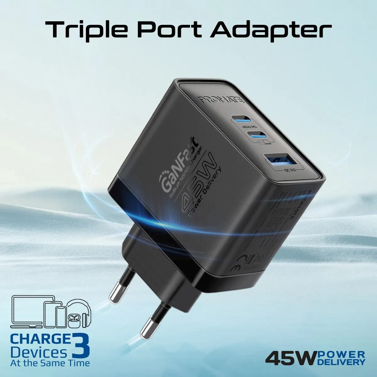 45W Power Delivery GaNFast™ Charger with Quick Charge 3.0