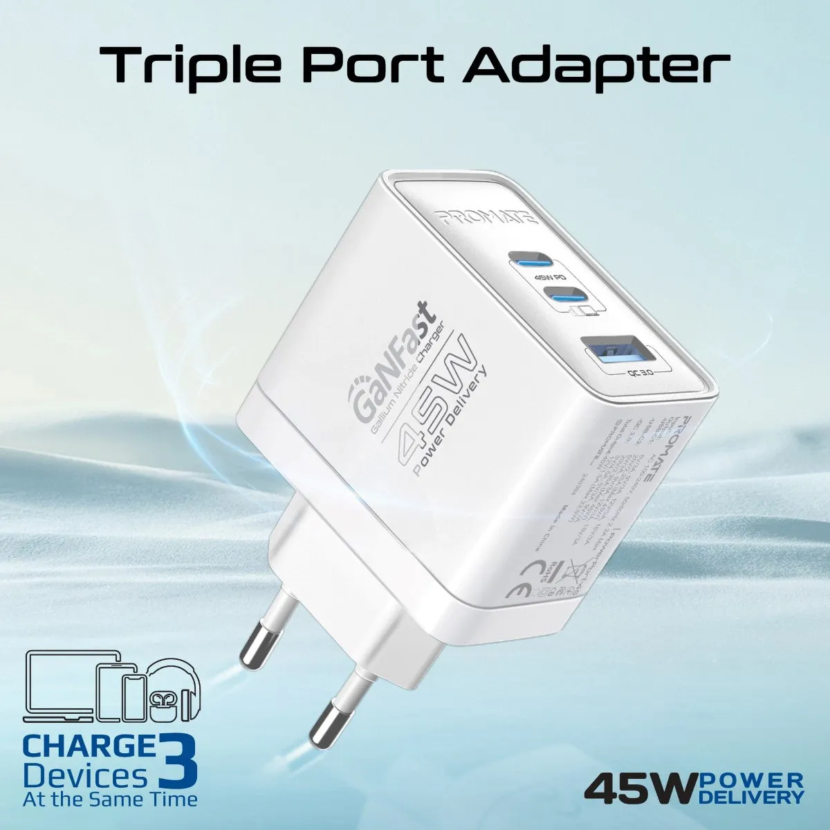 45W Power Delivery GaNFast™ Charger with Quick Charge 3.0