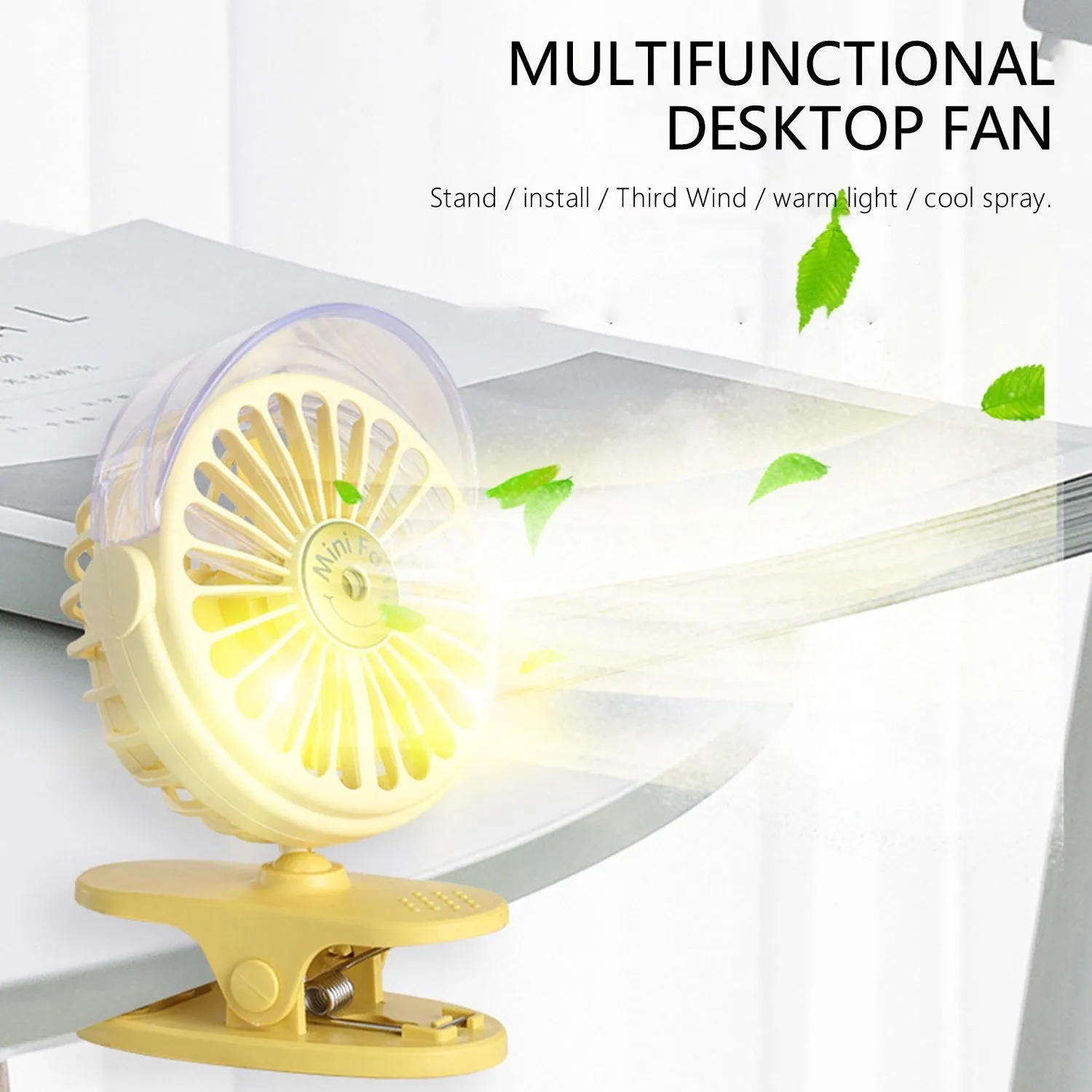 4824A Clip Desk Fan with Small Spray Bottle, Portable Wind Desktop Table Cooling Fan in Single Button, Adjustment Mini Personal Fan for Home Desktop Office Car Indoor Outdoor Travel (Battery Not Include)