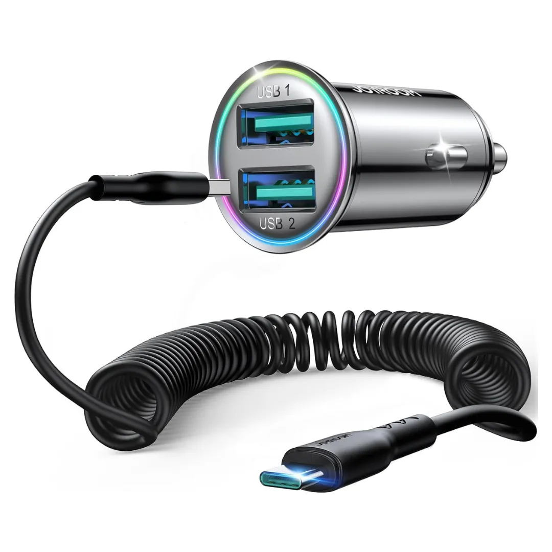 4.8A Car USB Charger with Type-C Cable