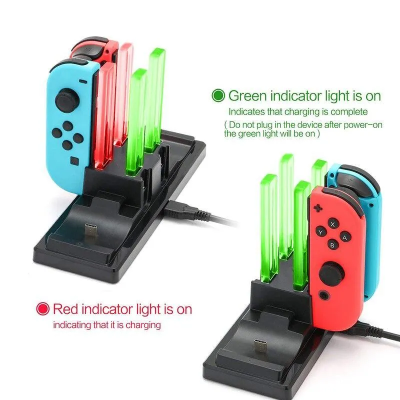 6-in-1 Charging Dock For Nintendo Switch Joy-con Controllers LED Type-C Charger Switch Pro Charger