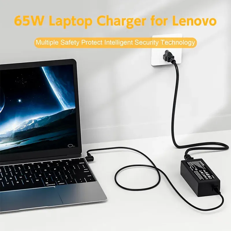 65W Charger for Lenovo Laptops with Yellow square USB Tip