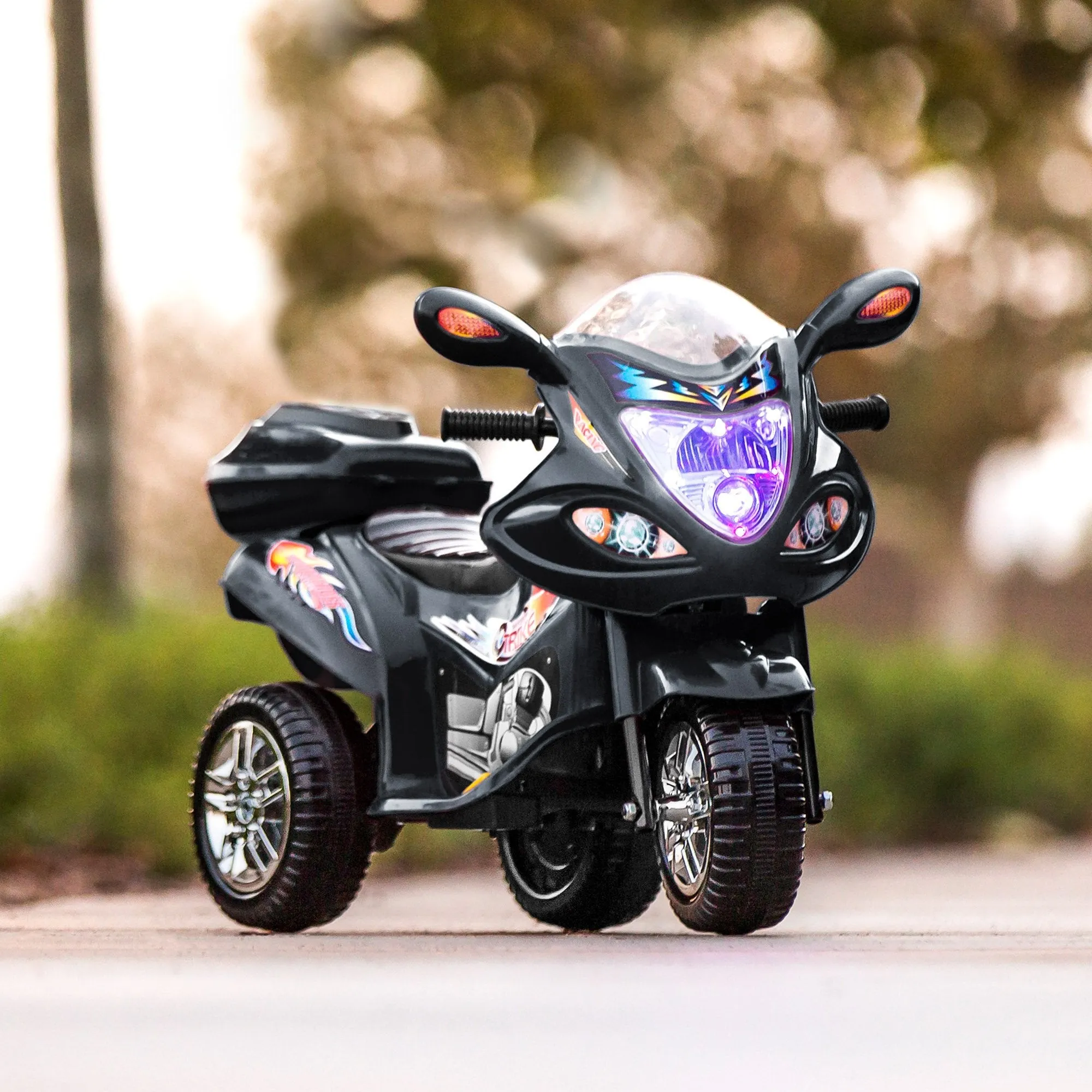 6V Kids 3-Wheel Motorcycle Ride-On Toy w/ LED Lights, Music, Storage