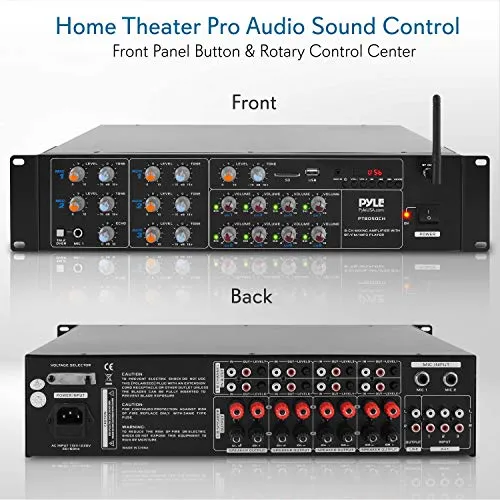 8-Channel Wireless Bluetooth Power Amplifier - 4000W Rack Mount Multi Zone Sound Mixer Audio Home Stereo Receiver Box System w/ RCA, USB, AUX - For Speaker, PA, Theater, Studio/Stage - Pyle PT8050CH