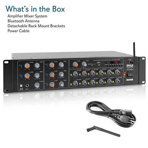 8-Channel Wireless Bluetooth Power Amplifier - 4000W Rack Mount Multi Zone Sound Mixer Audio Home Stereo Receiver Box System w/ RCA, USB, AUX - For Speaker, PA, Theater, Studio/Stage - Pyle PT8050CH