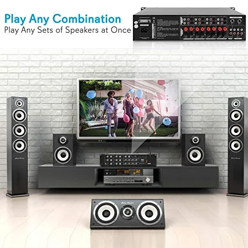 8-Channel Wireless Bluetooth Power Amplifier - 4000W Rack Mount Multi Zone Sound Mixer Audio Home Stereo Receiver Box System w/ RCA, USB, AUX - For Speaker, PA, Theater, Studio/Stage - Pyle PT8050CH