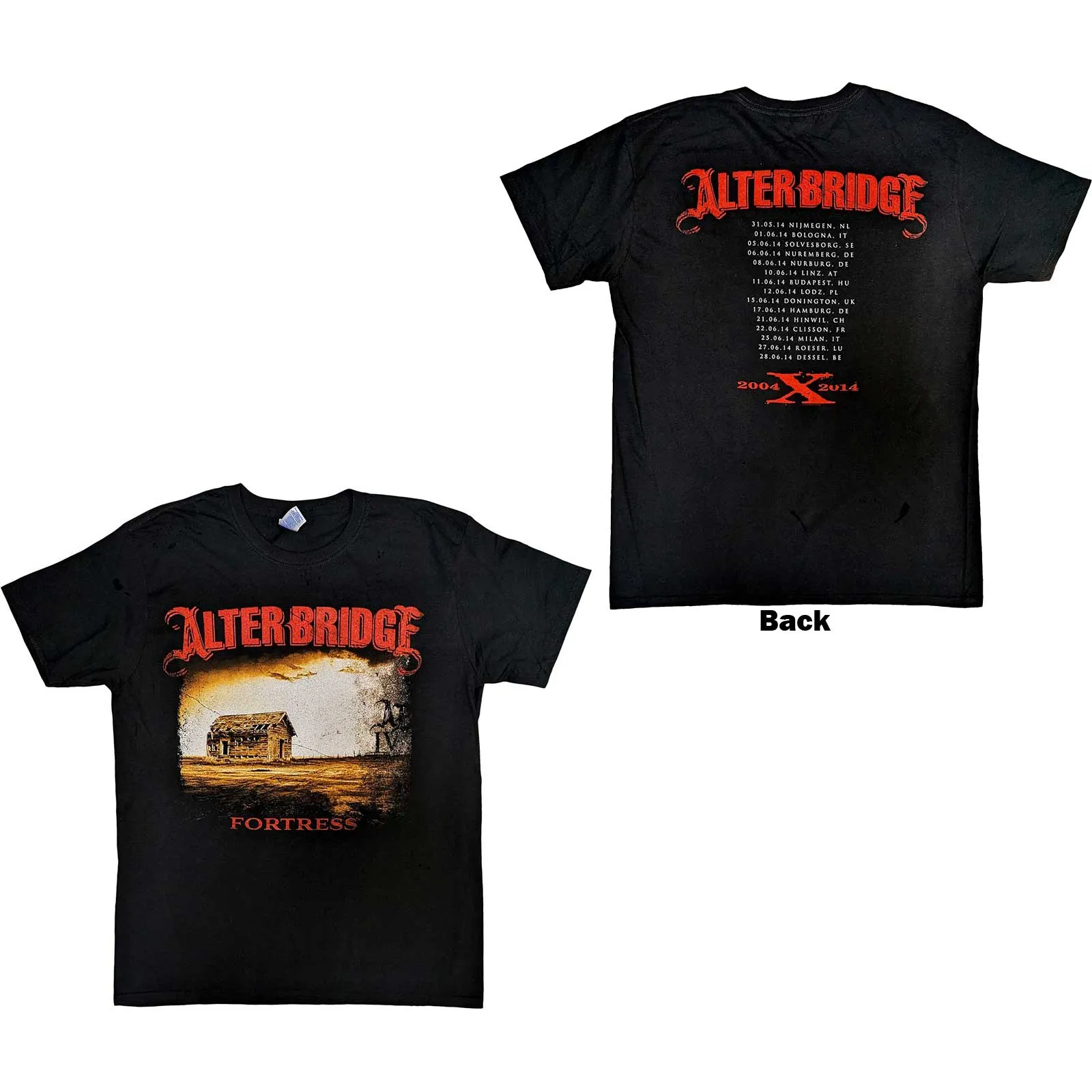 Alter Bridge Unisex T-Shirt: Fortress 2014 Tour Dates (Back Print)