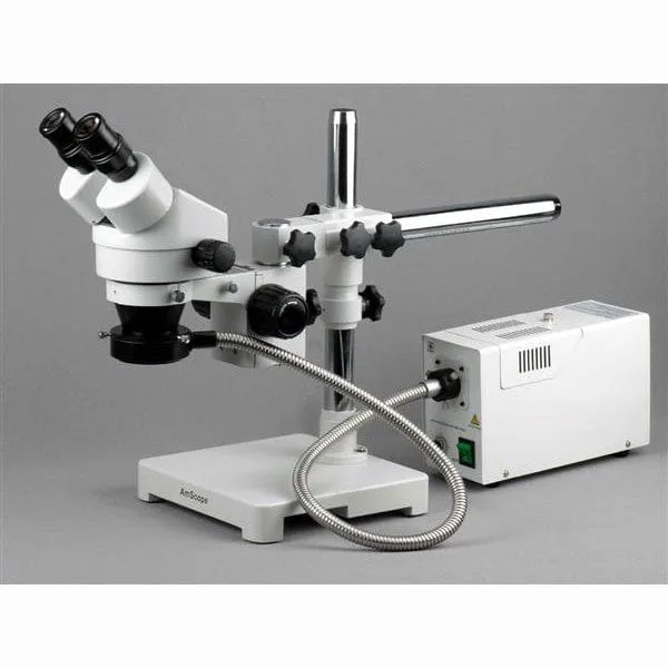 AmScope SM-3B Series Binocular Zoom Stereo Microscope 7X-45X Magnification on Single Arm Boom Stand