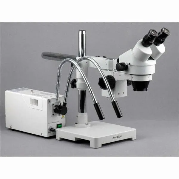 AmScope SM-3B Series Binocular Zoom Stereo Microscope 7X-45X Magnification on Single Arm Boom Stand