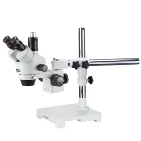 AmScope SM-3T Series Trinocular Zoom Stereo Microscope 7X-45X Magnification on Single Arm Boom Stand