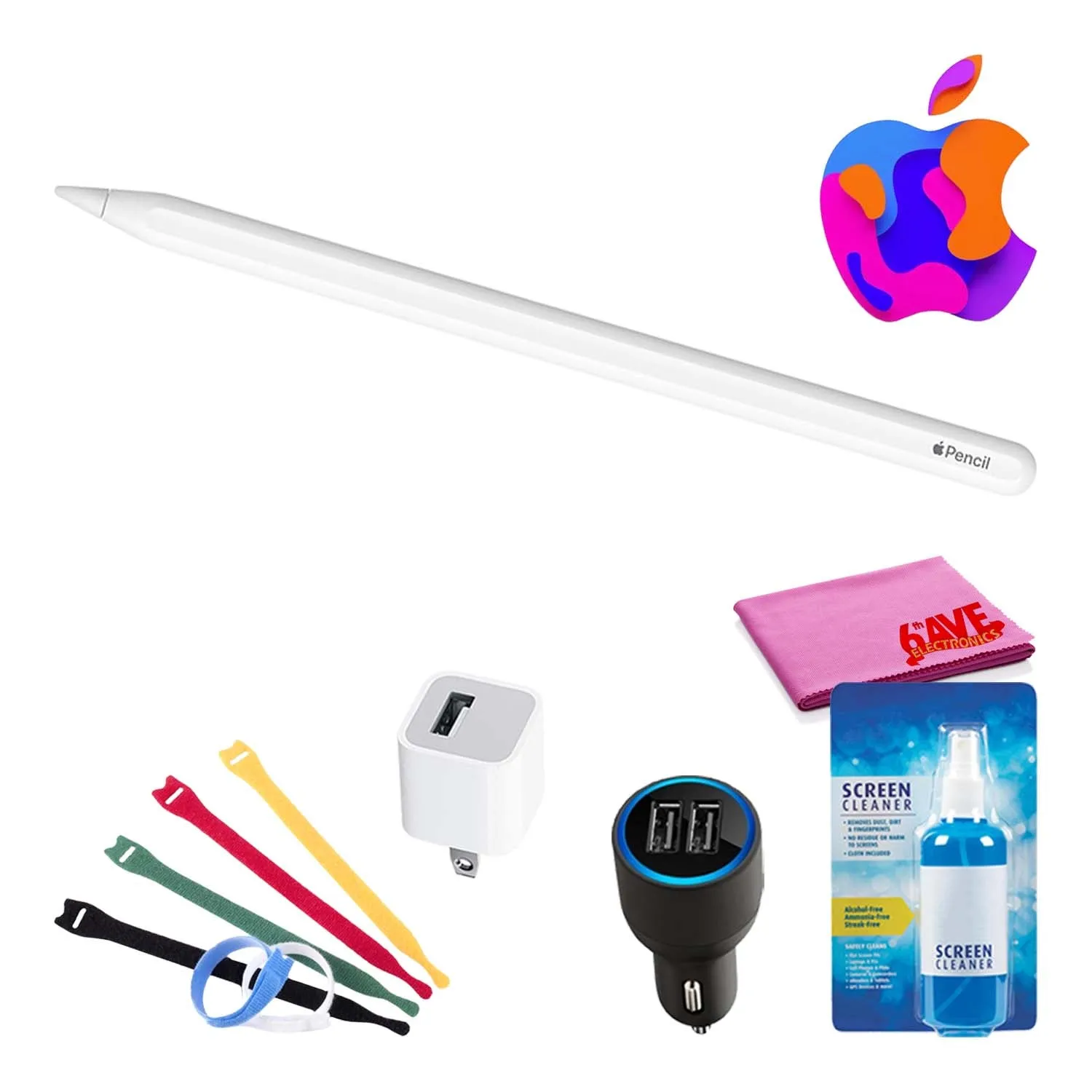 Apple Pencil (2nd Gen) Bundle with Velcro Cable Ties   Screen Cleaning Kit