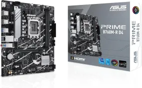 Asus Prime B760M-R D4 Gaming Motherboard, Intel B760, 1700, Micro ATX, DDR4, HDMI, 2.5G LAN, PCIe4, M.2